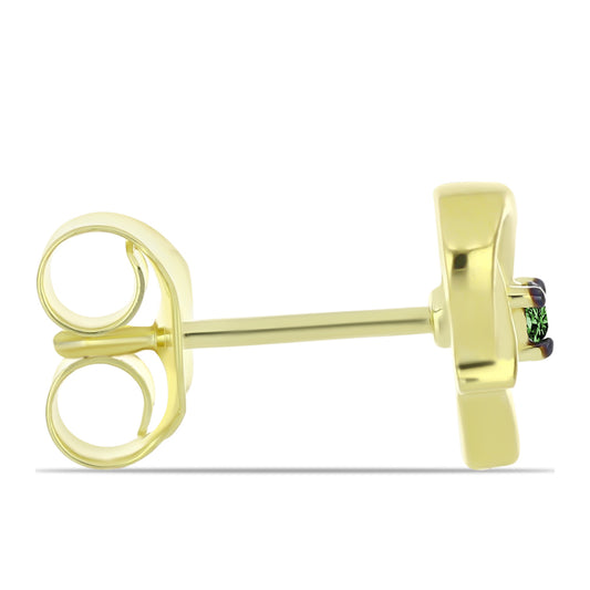 Pozlacené Stříbrné Náušnice se Zeleným Diamantem