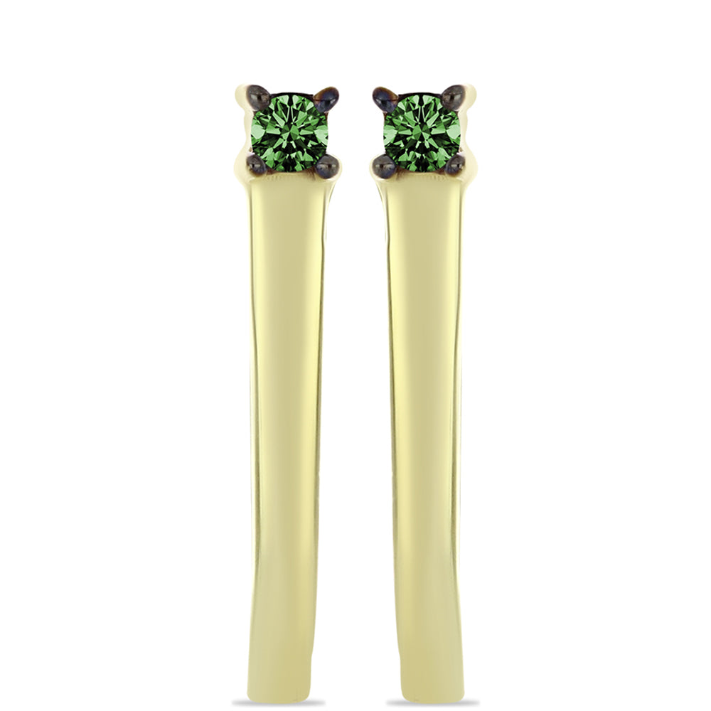 Pozlacené stříbro 925/1000 Náušnice se Zeleným Diamantem - Karátové číslo: 0.05. přibližná hmotnost: 1.4 gramů