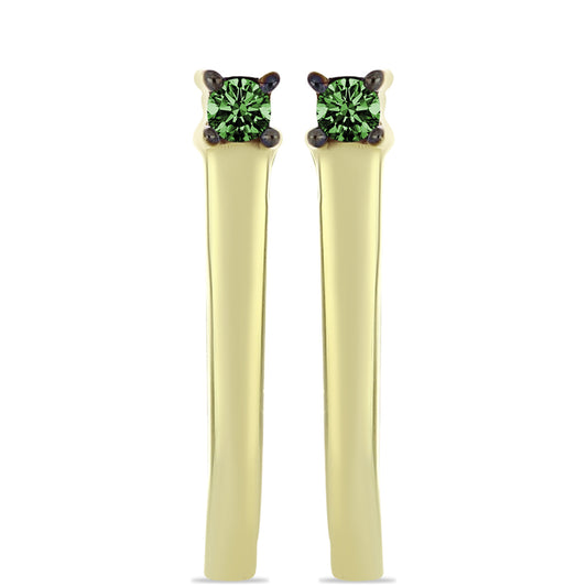 Pozlacené stříbro 925/1000 Náušnice se Zeleným Diamantem - Karátové číslo: 0.05. přibližná hmotnost: 1.4 gramů
