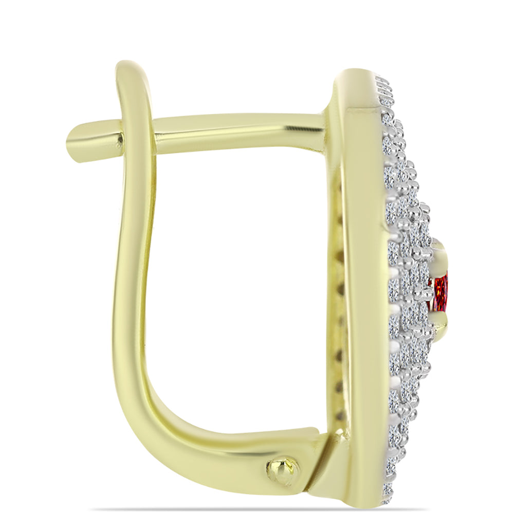 Pozlacené Stříbro 925/1000 - Náušnice s Majestátním červeným moissanitem a Bílým Topazem - Karátové číslo: 1.95. přibližná hmotnost: 7.52 gramů 2 