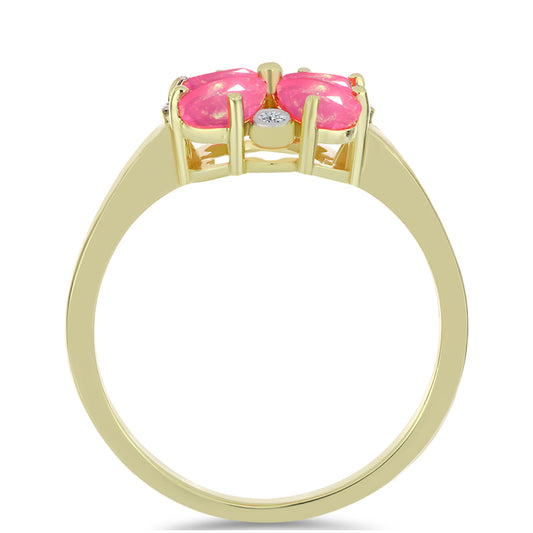 Pozlacené Stříbro 925/1000 - Prsten s Růžovým Etiopským Opálem z Lega Dembi a Bílým Topazem - Karátové číslo: 1.02. přibližná hmotnost: 2.77 gramů