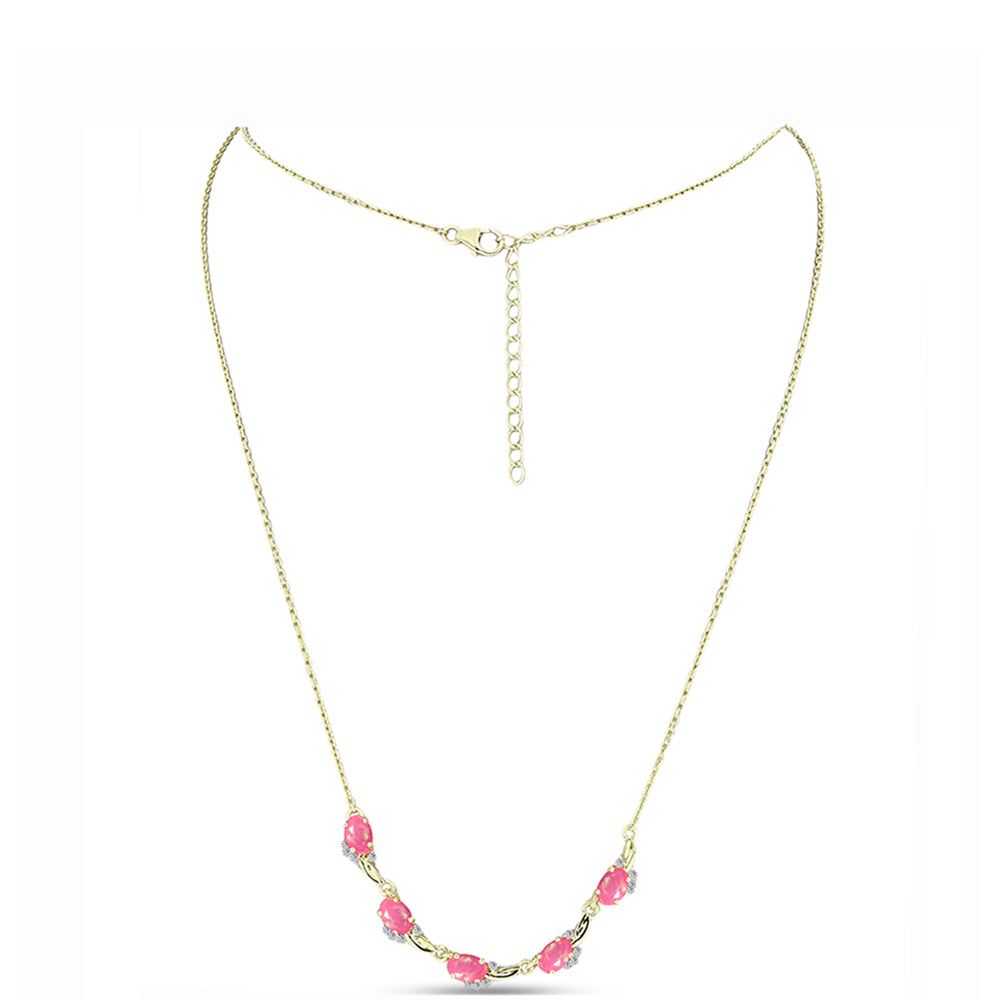 Pozlacené Stříbro 925/1000 - Náhrdelník s Růžovým Etiopským Opálem z Lega Dembi a Bílým Topazem - Karátové číslo: 1.22. přibližná hmotnost: 4.91 gramů 1 