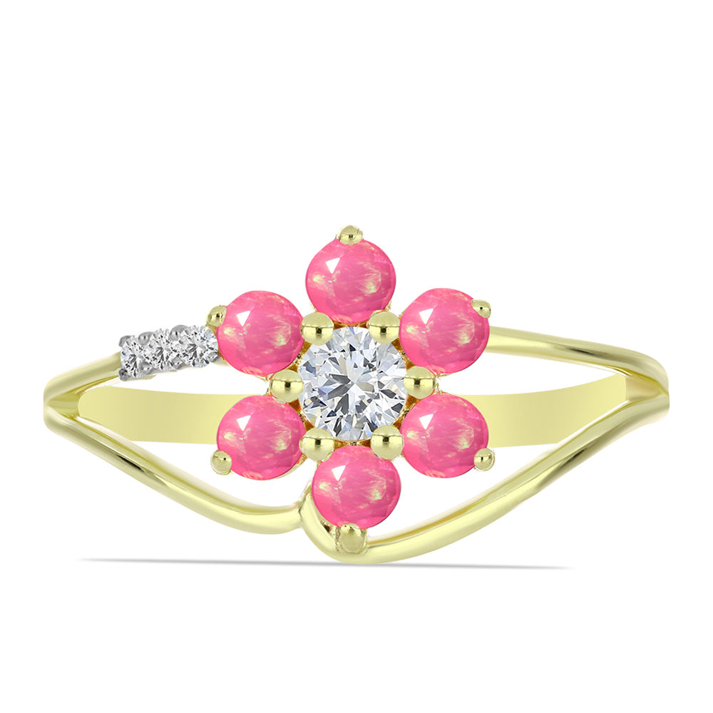 Pozlacené Stříbro 925/1000 - Prsten s Růžovým Etiopským Opálem z Lega Dembi a Bílým Topazem - Karátové číslo: 0.66. přibližná hmotnost: 2.61 gramů 1 