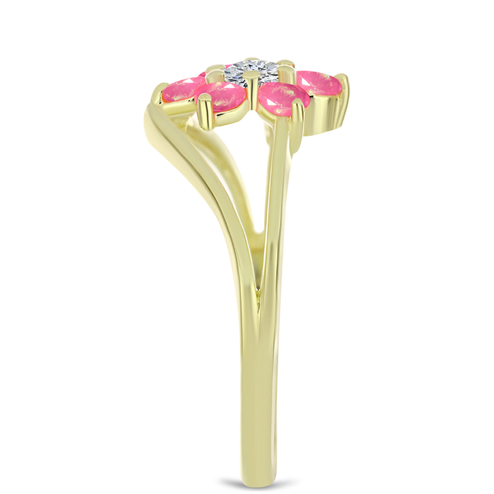 Pozlacené Stříbro 925/1000 - Prsten s Růžovým Etiopským Opálem z Lega Dembi a Bílým Topazem - Karátové číslo: 0.66. přibližná hmotnost: 2.61 gramů 4 