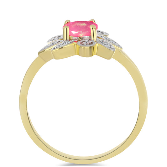 Pozlacený Stříbrný Prsten s Růžovým Etiopským Opálem z Lega Dembi a Bílým Topazem