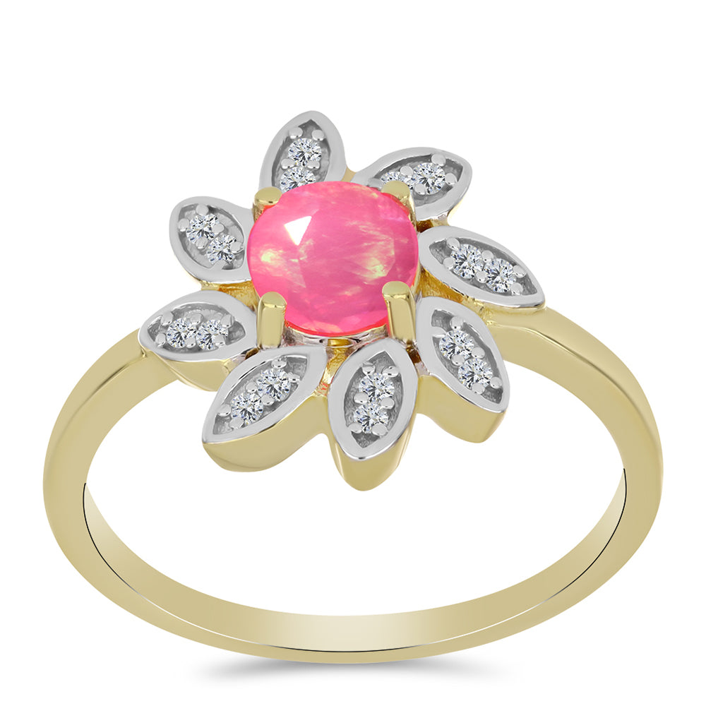 Pozlacené Stříbro 925/1000 - Prsten s Růžovým Etiopským Opálem z Lega Dembi a Bílým Topazem - Karátové číslo: 0.62. přibližná hmotnost: 3.31 gramů 3 