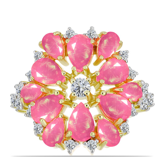 Pozlacený Stříbrný Prsten s Růžovým Etiopským Opálem z Lega Dembi a Bílým Topazem