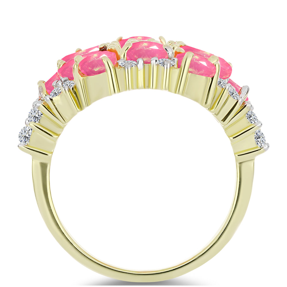 Pozlacené Stříbro 925/1000 - Prsten s Růžovým Etiopským Opálem z Lega Dembi a Bílým Topazem - Karátové číslo: 2.76. přibližná hmotnost: 6.56 gramů 2 