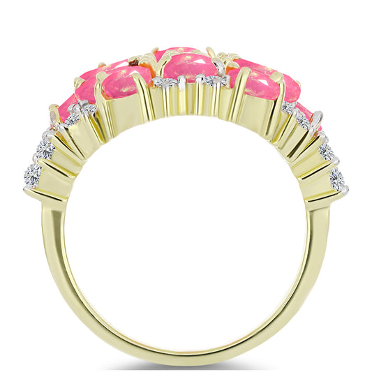 Pozlacený Stříbrný Prsten s Růžovým Etiopským Opálem z Lega Dembi a Bílým Topazem