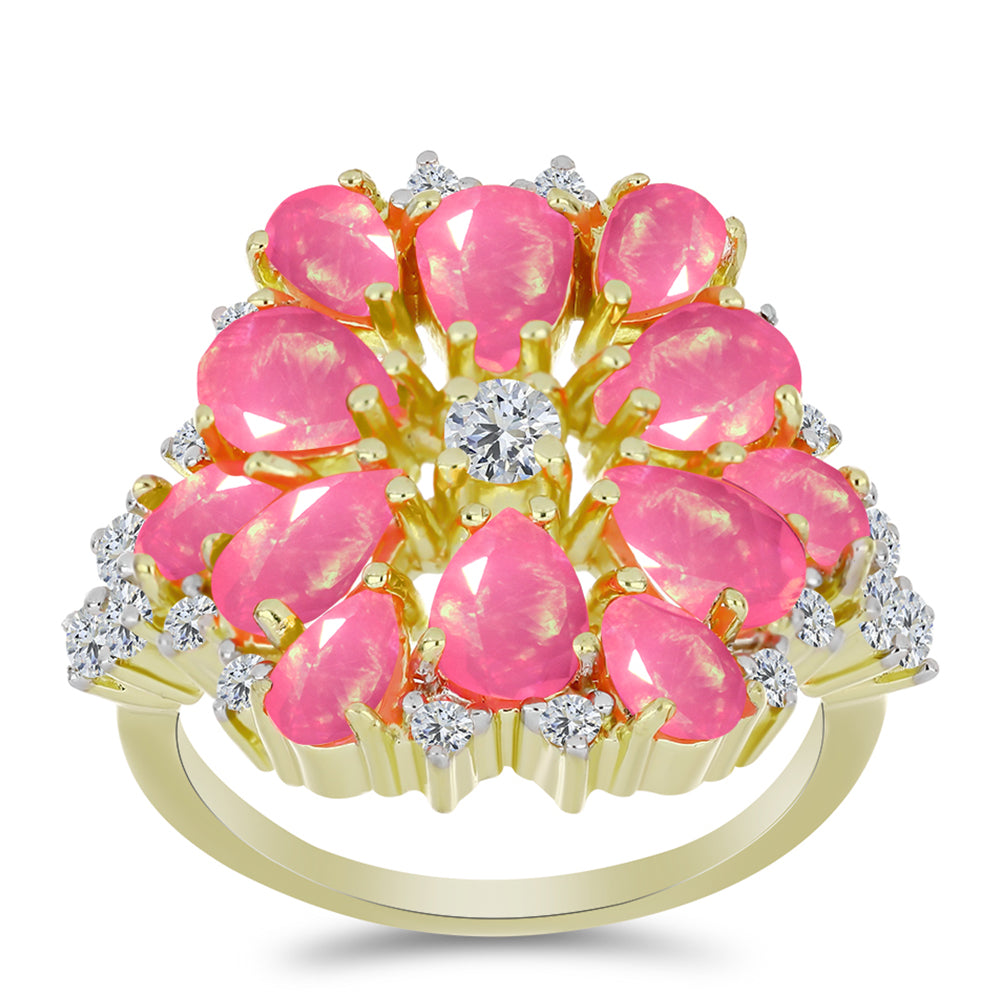 Pozlacené Stříbro 925/1000 - Prsten s Růžovým Etiopským Opálem z Lega Dembi a Bílým Topazem - Karátové číslo: 2.76. přibližná hmotnost: 6.56 gramů 3 