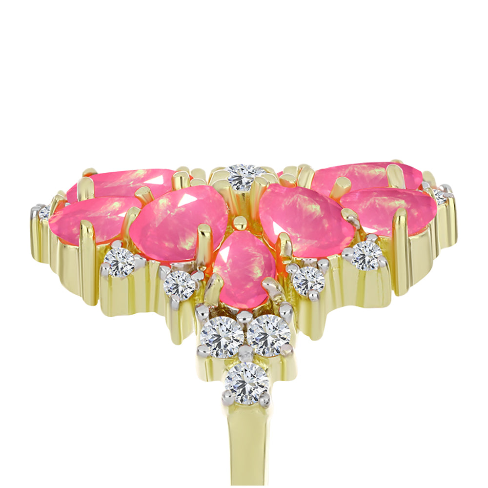 Pozlacené Stříbro 925/1000 - Prsten s Růžovým Etiopským Opálem z Lega Dembi a Bílým Topazem - Karátové číslo: 2.76. přibližná hmotnost: 6.56 gramů 4 