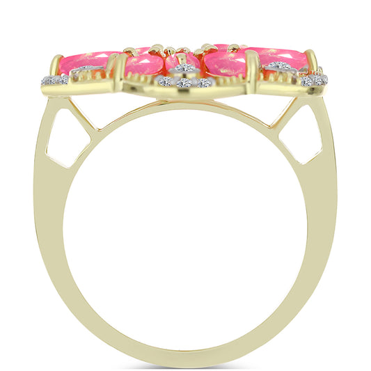 Pozlacené Stříbro 925/1000 - Prsten s Růžovým Etiopským Opálem z Lega Dembi a Bílým Topazem - Karátové číslo: 1.57. přibližná hmotnost: 6.38 gramů