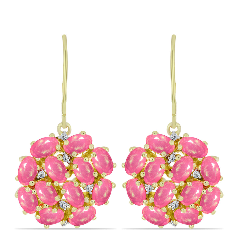 Pozlacené Stříbro 925/1000 - Náušnice s Růžovým Etiopským Opálem z Lega Dembi a Bílým Topazem - Karátové číslo: 3.5. přibližná hmotnost: 5.77 gramů 1 