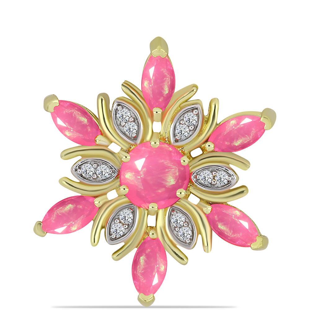 Pozlacené Stříbro 925/1000 - Přívěsek s Růžovým Etiopským Opálem z Lega Dembi a Bílým Topazem - Karátové číslo: 1.4. přibližná hmotnost: 3.05 gramů 1 