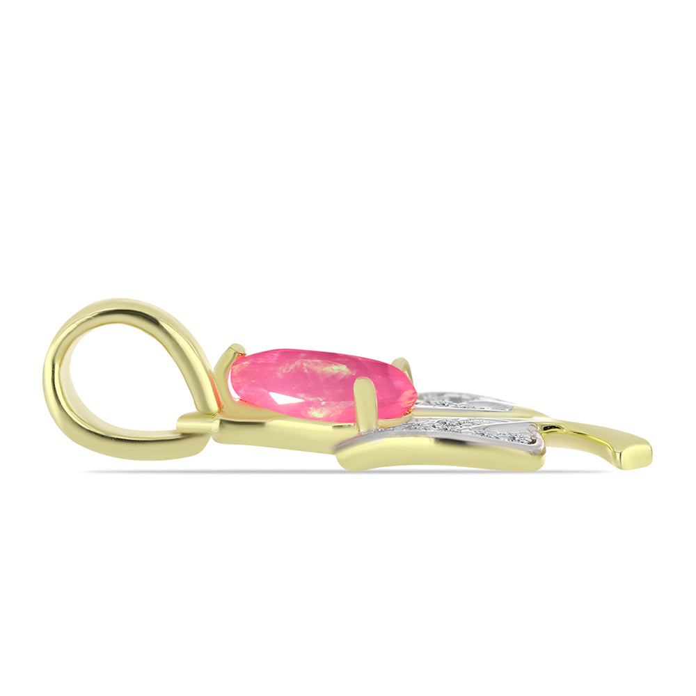 Pozlacené Stříbro 925/1000 - Přívěsek s Růžovým Etiopským Opálem z Lega Dembi a Bílým Topazem - Karátové číslo: 0.54. přibližná hmotnost: 1.22 gramů 2 