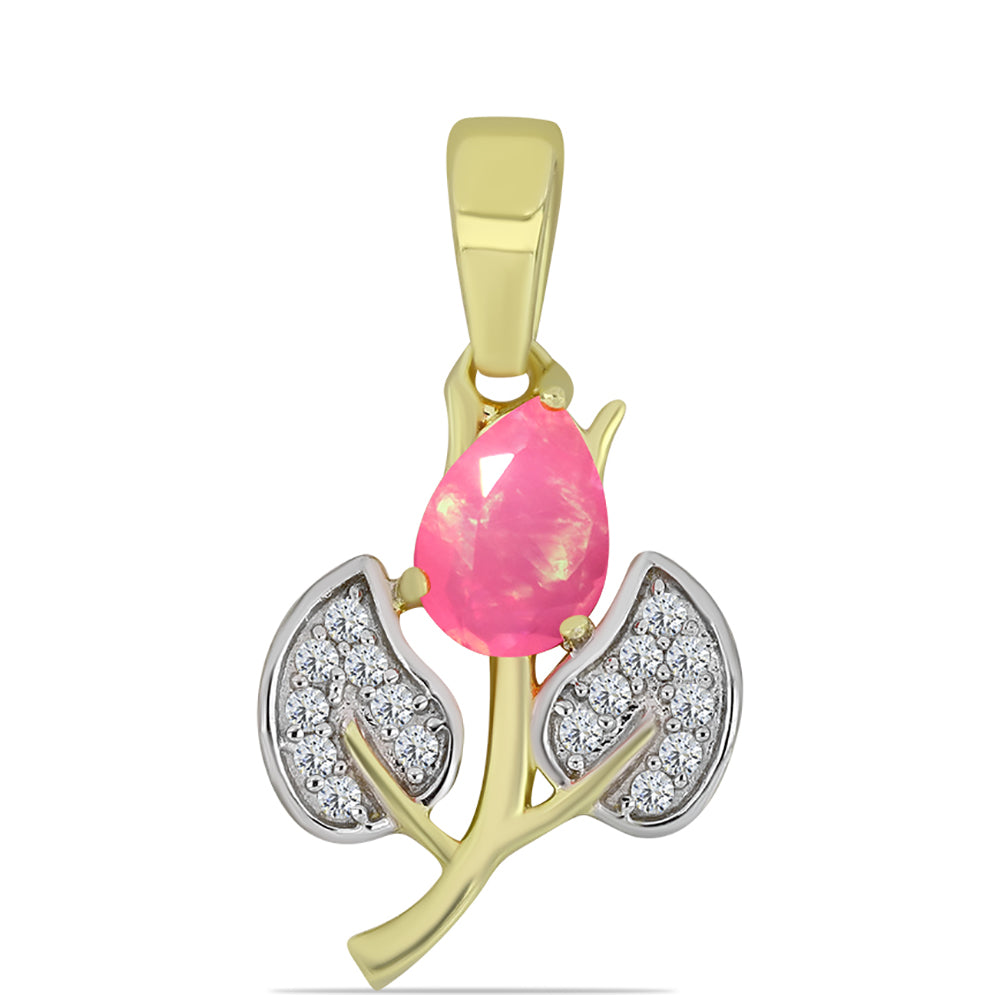 Pozlacené Stříbro 925/1000 - Přívěsek s Růžovým Etiopským Opálem z Lega Dembi a Bílým Topazem - Karátové číslo: 0.54. přibližná hmotnost: 1.22 gramů 1 