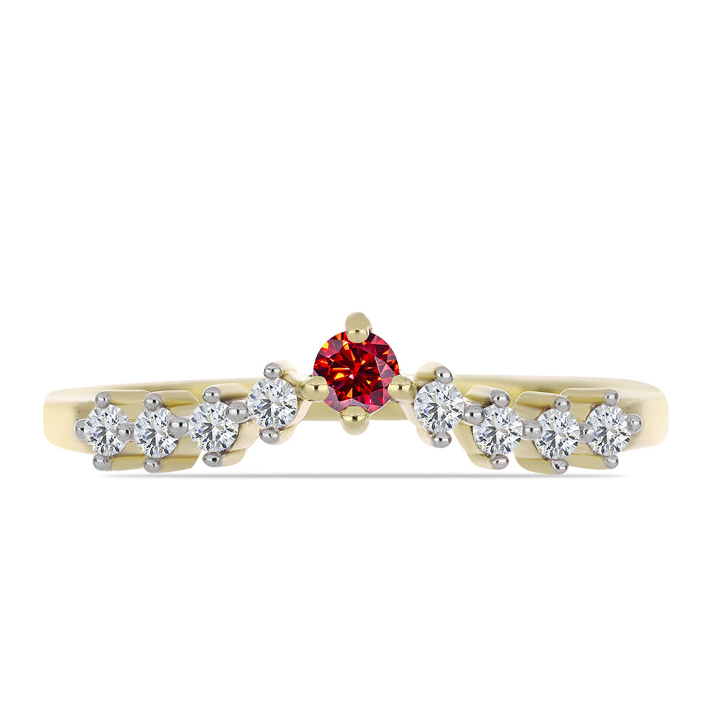 Pozlacené Stříbro 925/1000 - Prsten s Majestátním červeným moissanitem a Bílým Topazem - Karátové číslo: 0.35. přibližná hmotnost: 1.77 gramů