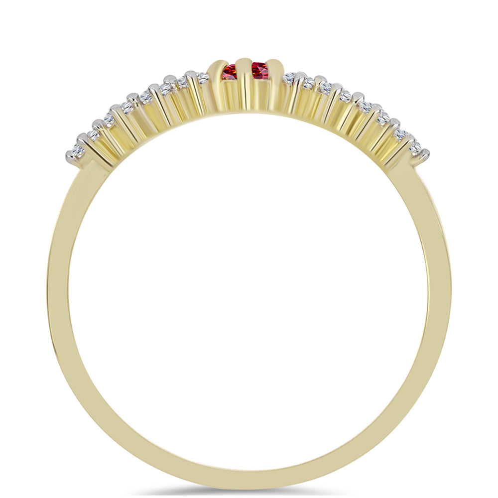 Pozlacené Stříbro 925/1000 - Prsten s Majestátním červeným moissanitem a Bílým Topazem - Karátové číslo: 0.35. přibližná hmotnost: 1.77 gramů 2 