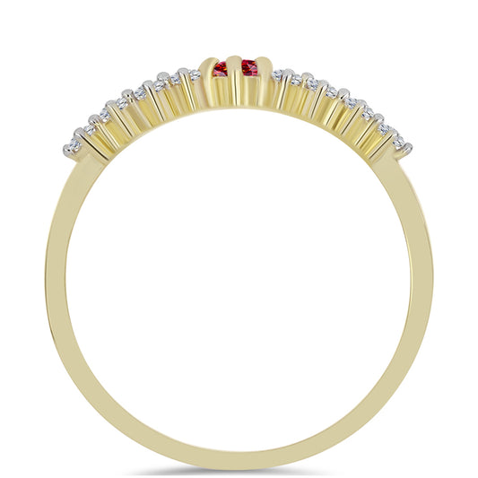 Pozlacené Stříbro 925/1000 - Prsten s Majestátním červeným moissanitem a Bílým Topazem - Karátové číslo: 0.35. přibližná hmotnost: 1.77 gramů