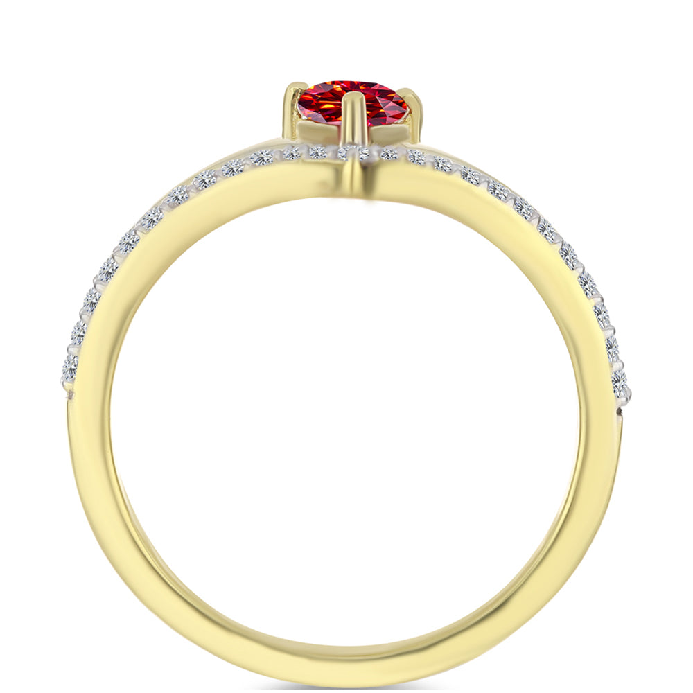 Pozlacené Stříbro 925/1000 - Prsten s Majestátním červeným moissanitem a Bílým Topazem - Karátové číslo: 0.62. přibližná hmotnost: 2.86 gramů