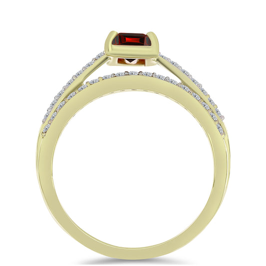 Pozlacené stříbro 925/1000 Sada s Majestátním červeným moissanitem a Bílým Topazem - Karátové číslo: 1.35. přibližná hmotnost: 3.37 gramů ( Prsten )