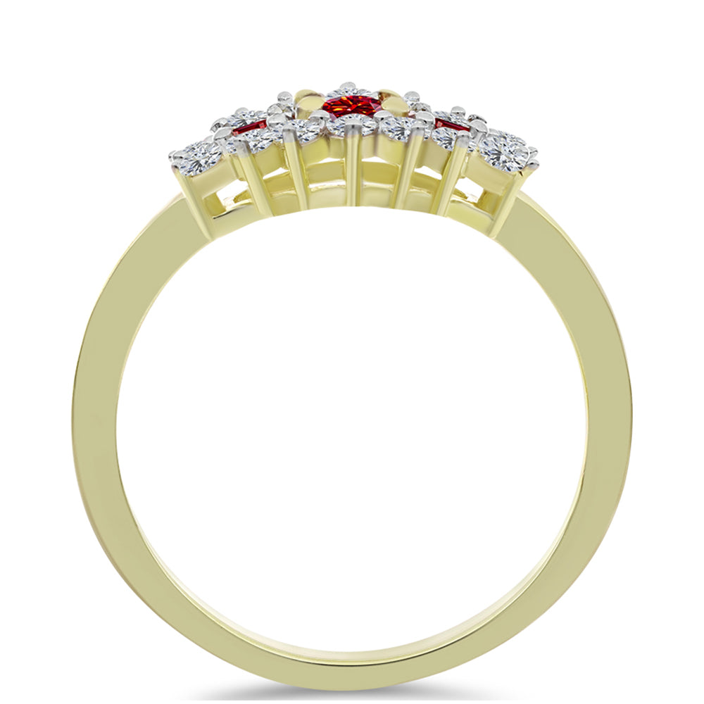 Pozlacené Stříbro 925/1000 - Prsten s Majestátním červeným moissanitem a Bílým Topazem - Karátové číslo: 0.65. přibližná hmotnost: 2.3 gramů