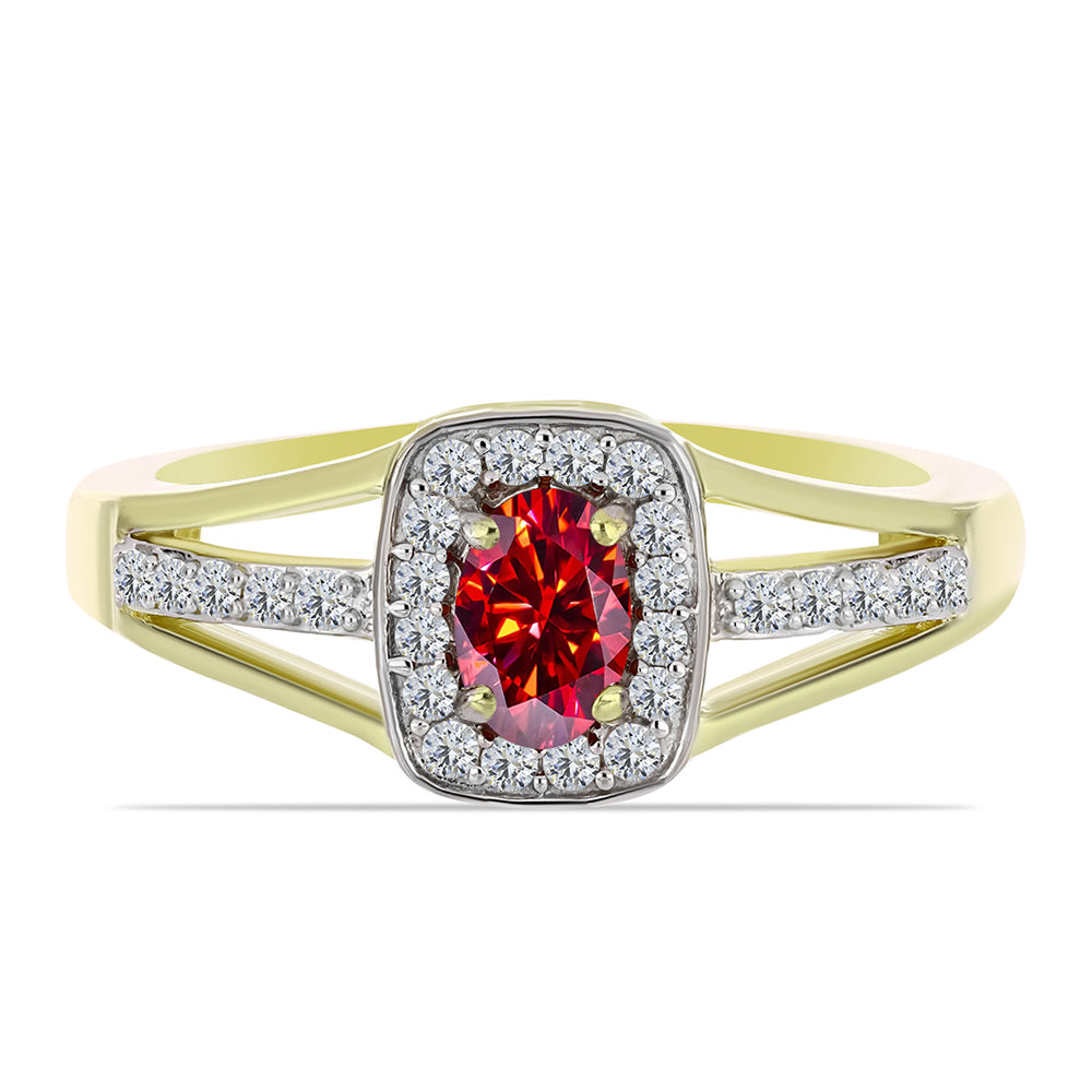 Pozlacený Stříbrný Prsten s Majestátním červeným moissanitem a Bílým Topazem