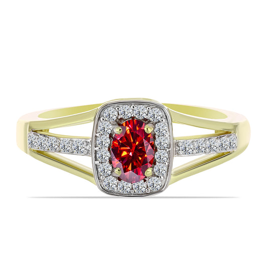 Pozlacený Stříbrný Prsten s Majestátním červeným moissanitem a Bílým Topazem