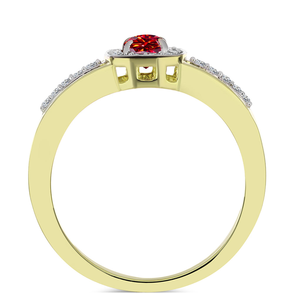 Pozlacený Stříbrný Prsten s Majestátním červeným moissanitem a Bílým Topazem