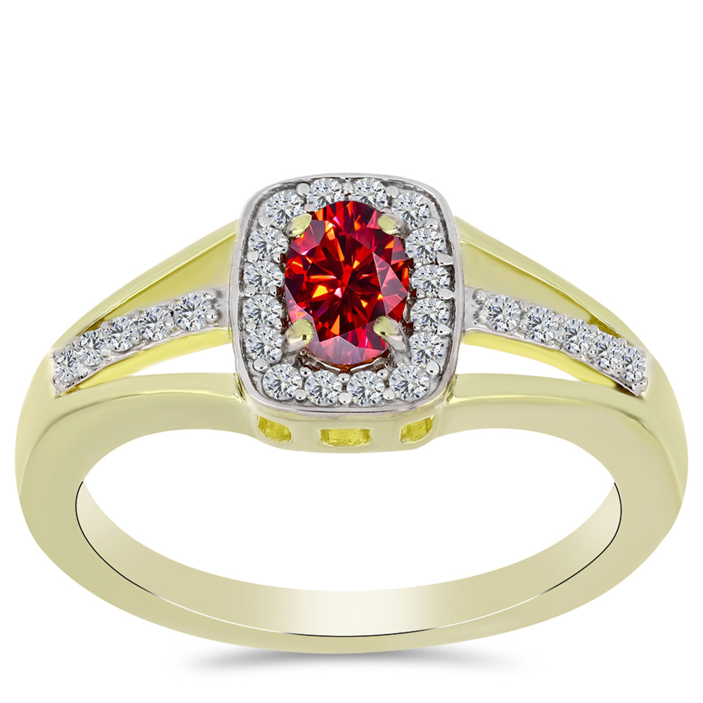 Pozlacený Stříbrný Prsten s Majestátním červeným moissanitem a Bílým Topazem
