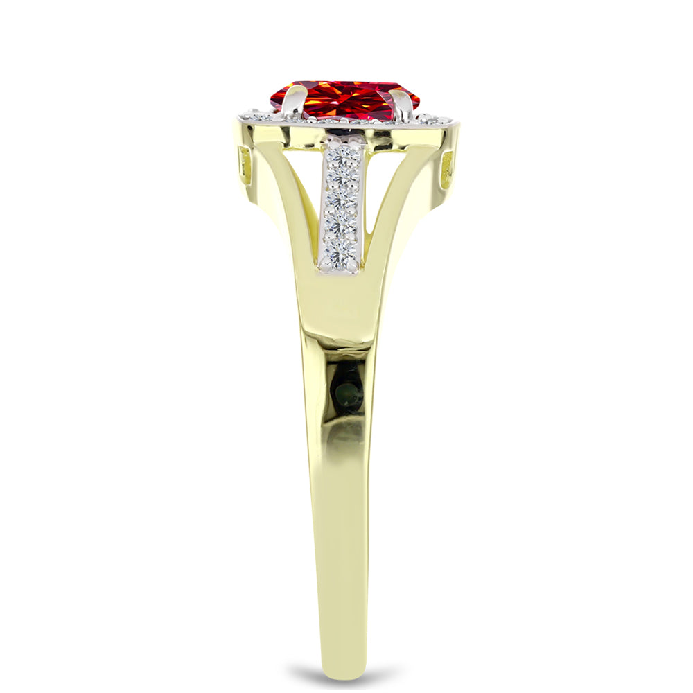 Pozlacený Stříbrný Prsten s Majestátním červeným moissanitem a Bílým Topazem 4 