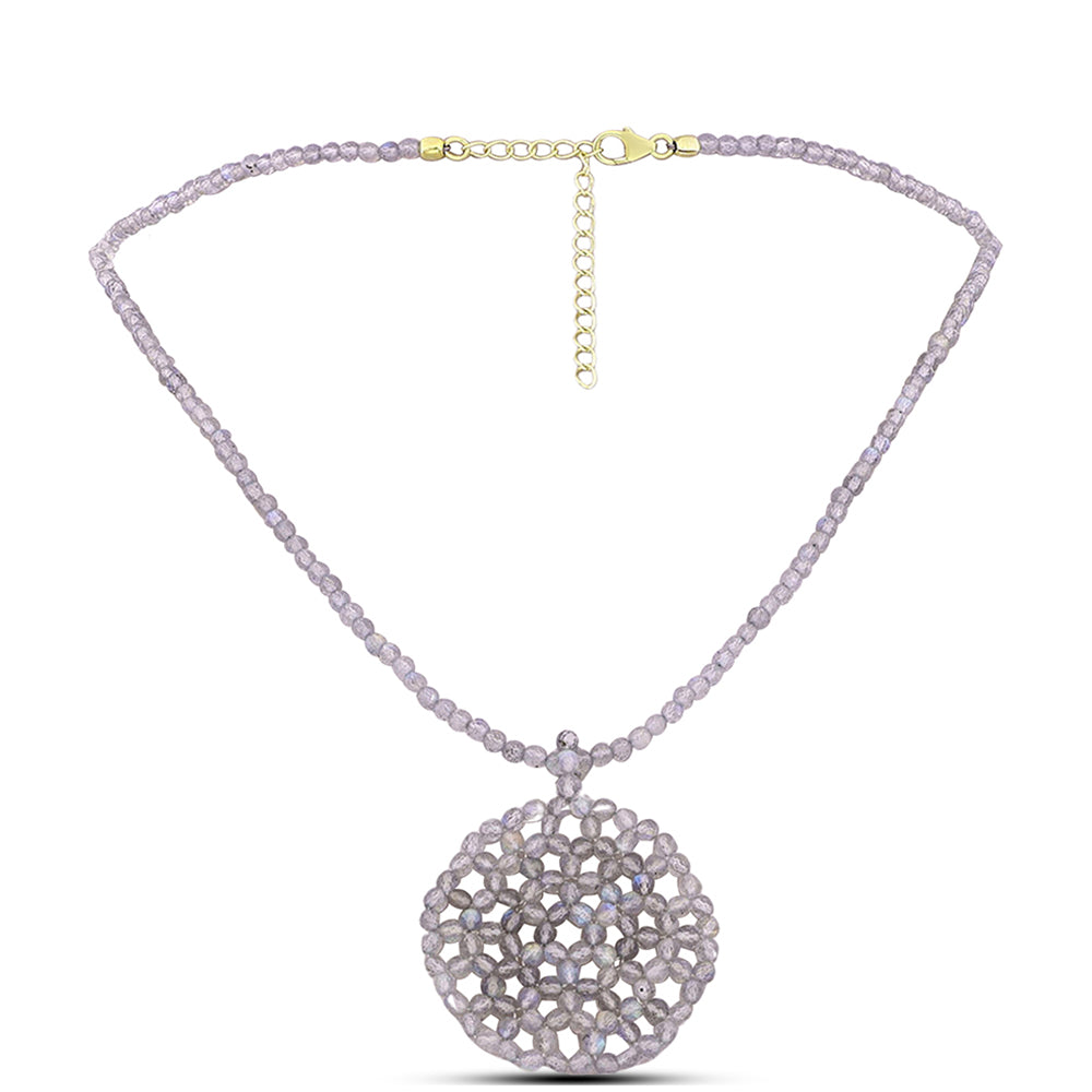 Pozlacené Stříbro 925/1000 - Náhrdelník s Labradoritem - Karátové číslo: 45.57. přibližná hmotnost: 10 gramů