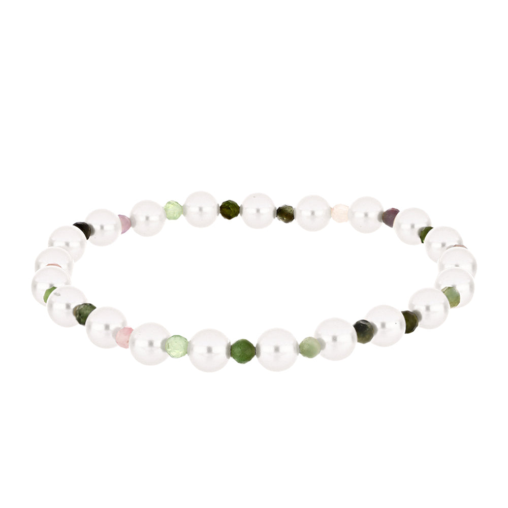 Nugetový Náramek s Chakra Turmalínem a Bílou Sladkovodní Perlou - Karátové číslo: 35.42. přibližná hmotnost: 7.08 gramů