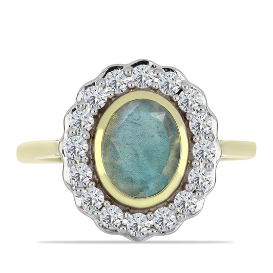 Pozlacené stříbro 925/1000 Prsten s Labradoritem a Bílým Topazem - Karátové číslo: 1.89. přibližná hmotnost: 3.57 gramů