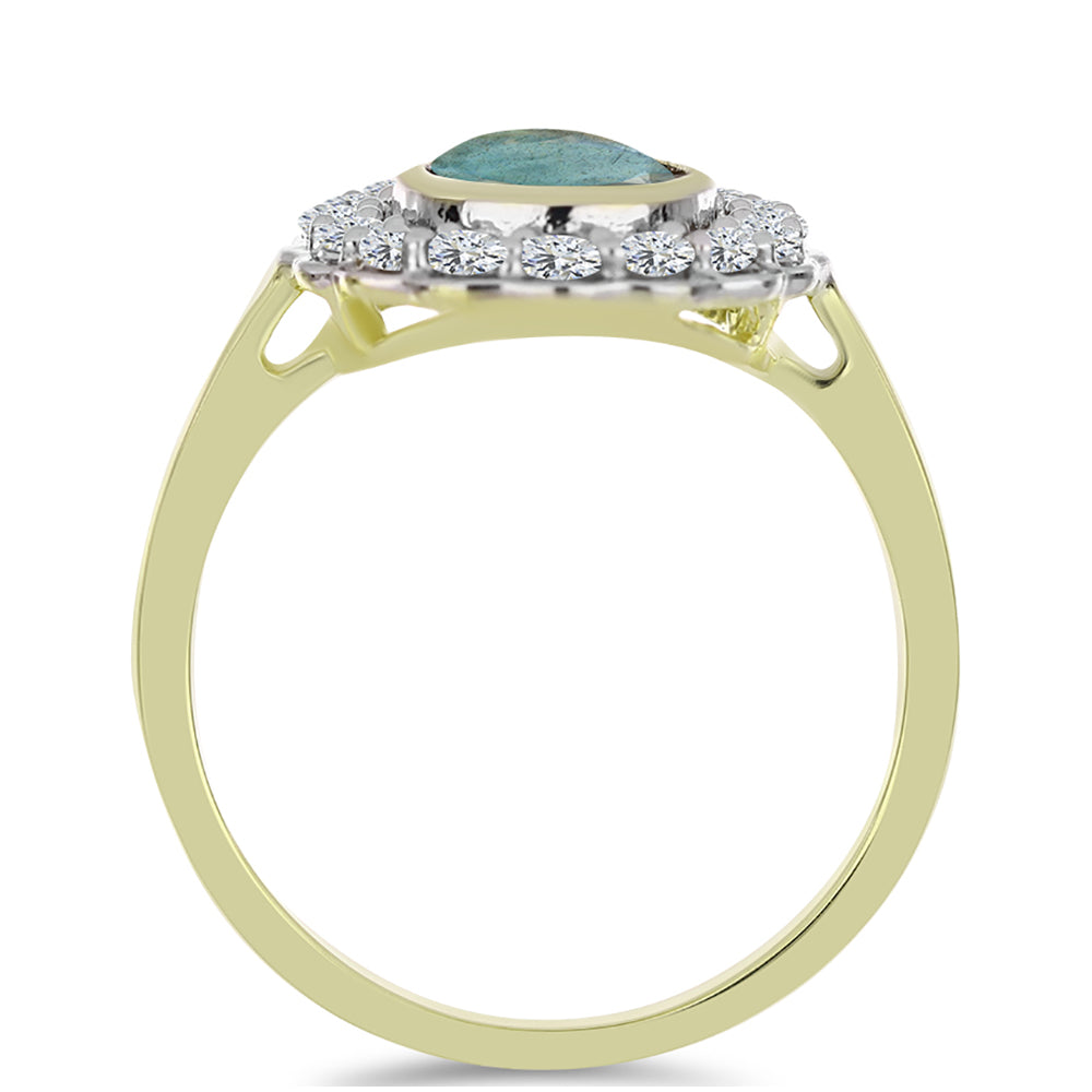 Pozlacené stříbro 925/1000 Prsten s Labradoritem a Bílým Topazem - Karátové číslo: 1.89. přibližná hmotnost: 3.57 gramů 2 