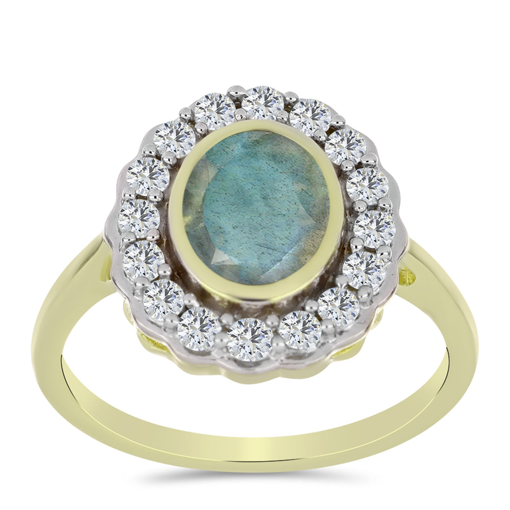 Pozlacené stříbro 925/1000 Prsten s Labradoritem a Bílým Topazem - Karátové číslo: 1.89. přibližná hmotnost: 3.57 gramů 3 