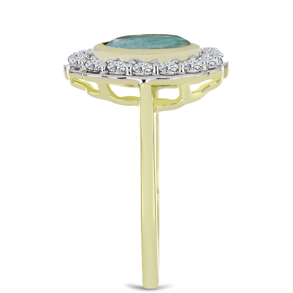 Pozlacené stříbro 925/1000 Prsten s Labradoritem a Bílým Topazem - Karátové číslo: 1.89. přibližná hmotnost: 3.57 gramů