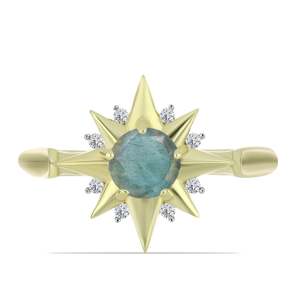 Pozlacené Stříbro 925/1000 - Prsten s Labradoritem a Bílým Topazem - Karátové číslo: 0.97. přibližná hmotnost: 3.8 gramů 1 