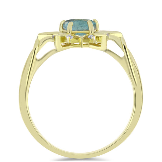 Pozlacené Stříbro 925/1000 - Prsten s Labradoritem a Bílým Topazem - Karátové číslo: 0.97. přibližná hmotnost: 3.8 gramů