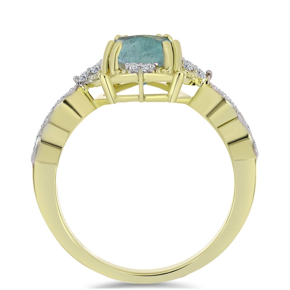 Pozlacený Stříbrný Prsten s Labradoritem a Bílým Topazem 2 