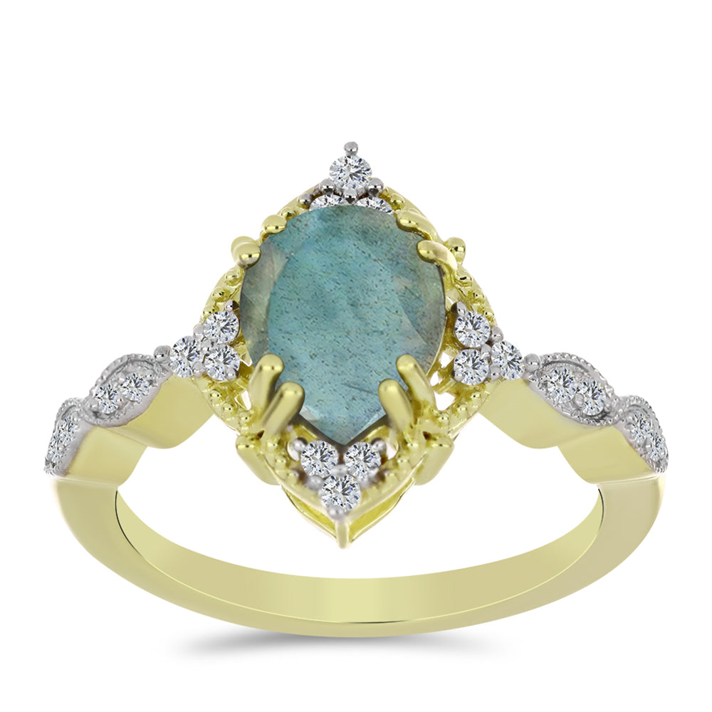 Pozlacený Stříbrný Prsten s Labradoritem a Bílým Topazem 3 