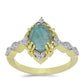 Pozlacený Stříbrný Prsten s Labradoritem a Bílým Topazem