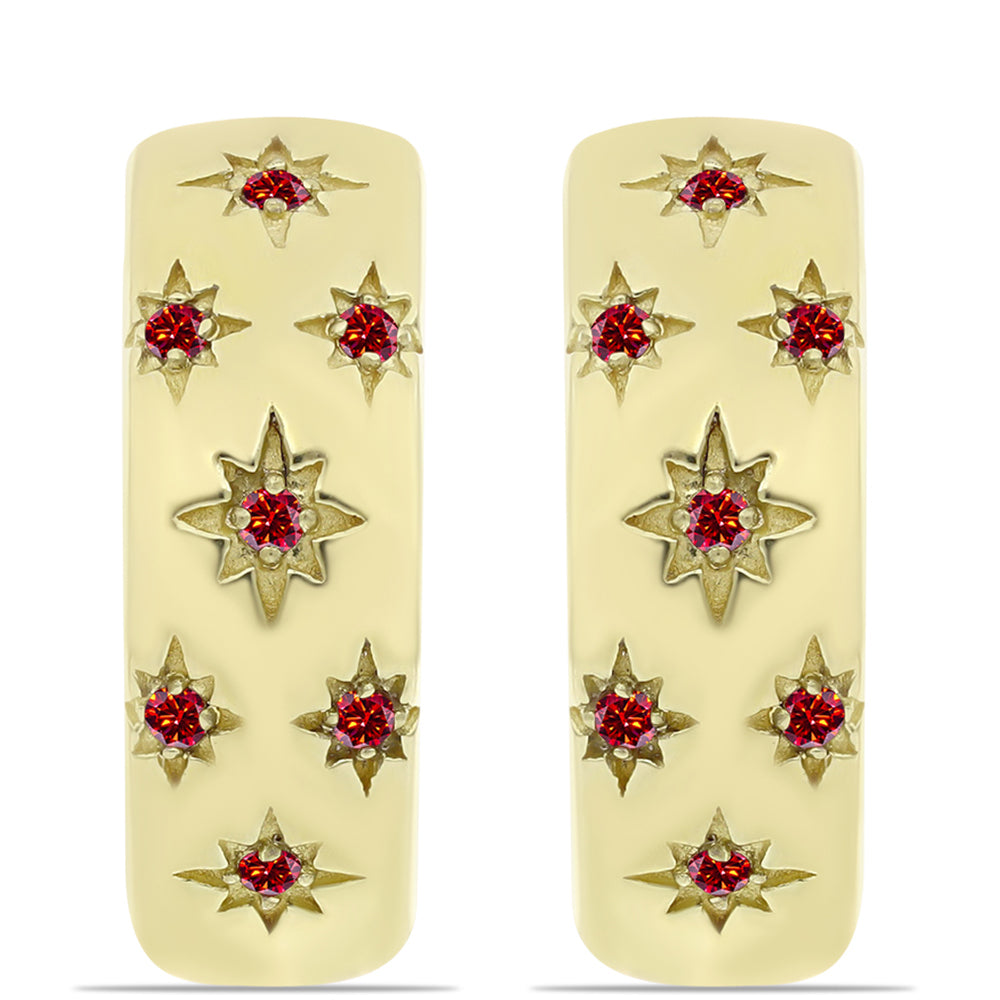 Pozlacené Stříbro 925/1000 - Náušnice s Majestátním červeným moissanitem - Karátové číslo: 0.11. přibližná hmotnost: 6.1 gramů