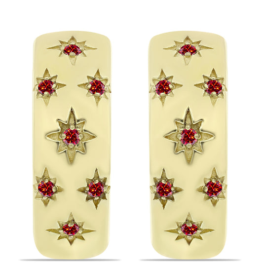 Pozlacené Stříbro 925/1000 - Náušnice s Majestátním červeným moissanitem - Karátové číslo: 0.11. přibližná hmotnost: 6.1 gramů