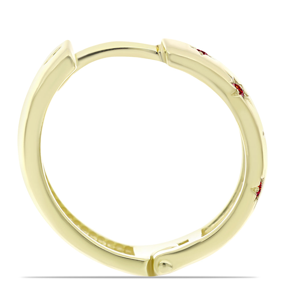 Pozlacené Stříbro 925/1000 - Náušnice s Majestátním červeným moissanitem - Karátové číslo: 0.11. přibližná hmotnost: 6.1 gramů