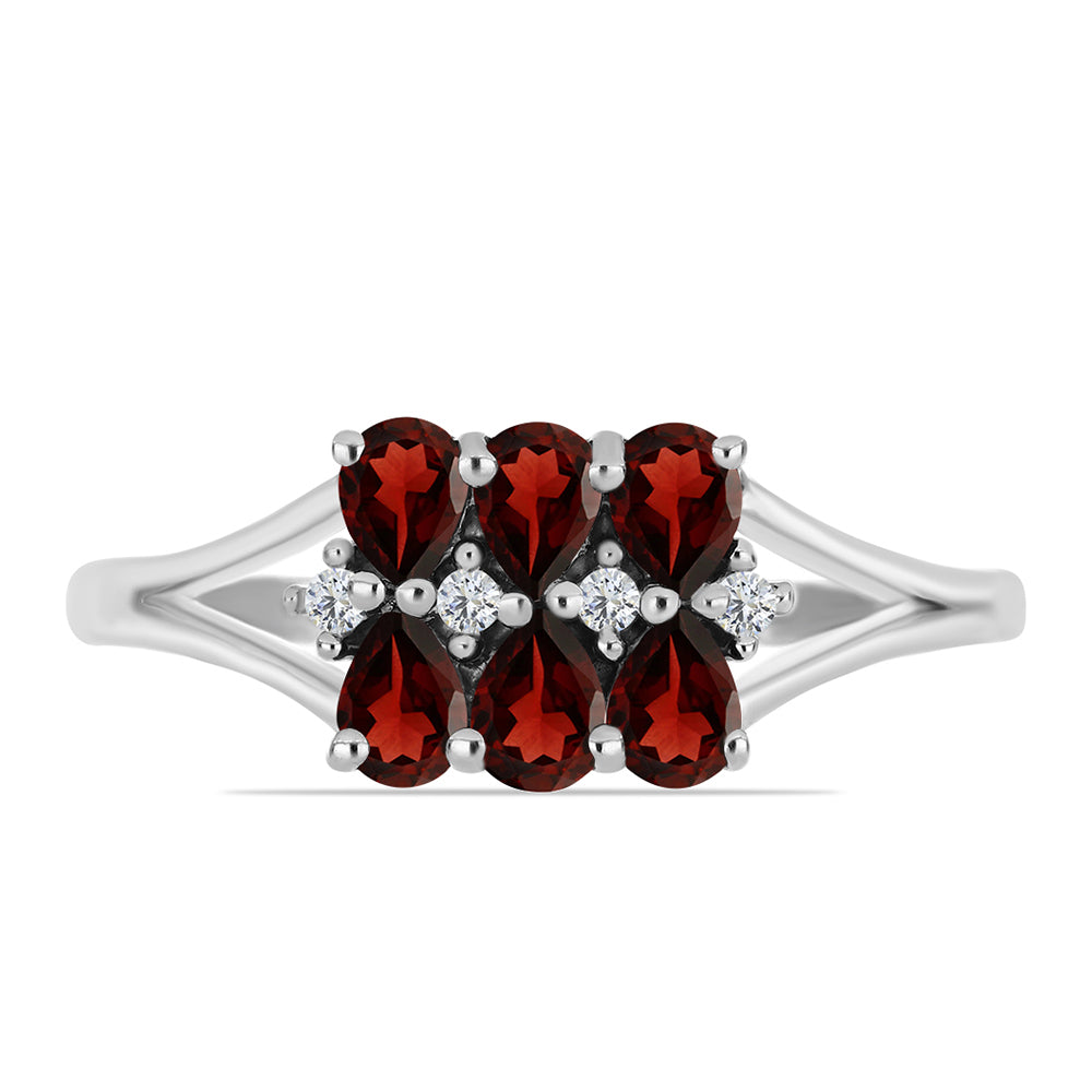 Stříbro 925/1000 - Prsten s Bartonským Granátem a Bílým Topazem - Karátové číslo: 1.47. přibližná hmotnost: 2.72 gramů