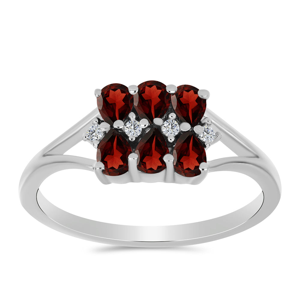 Stříbro 925/1000 - Prsten s Bartonským Granátem a Bílým Topazem - Karátové číslo: 1.47. přibližná hmotnost: 2.72 gramů