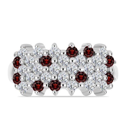 Stříbro 925/1000 - Prsten s Bartonským Granátem a Bílým Topazem - Karátové číslo: 1.34. přibližná hmotnost: 3.05 gramů