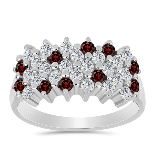 Stříbro 925/1000 - Prsten s Bartonským Granátem a Bílým Topazem - Karátové číslo: 1.34. přibližná hmotnost: 3.05 gramů