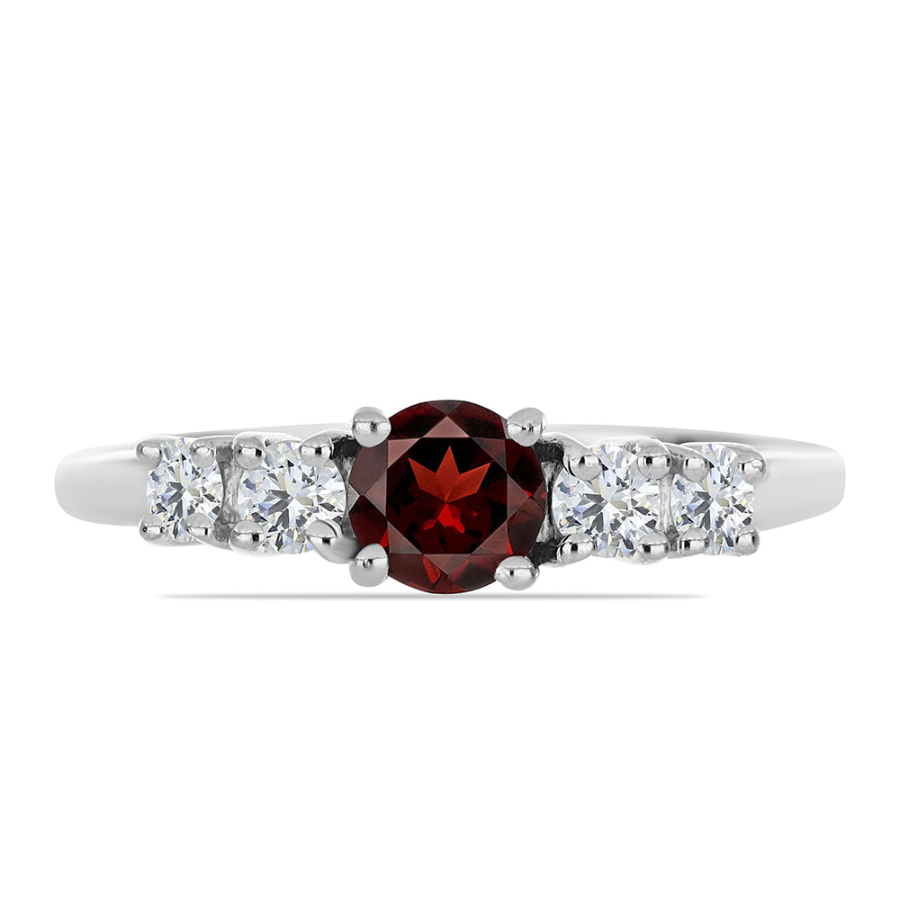 Stříbro 925/1000 - Prsten s Bartonským Granátem a Bílým Topazem - Karátové číslo: 1.02. přibližná hmotnost: 2.32 gramů